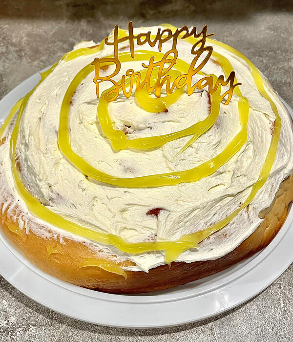 Lemon Cinnamon Roll Birthday Cake